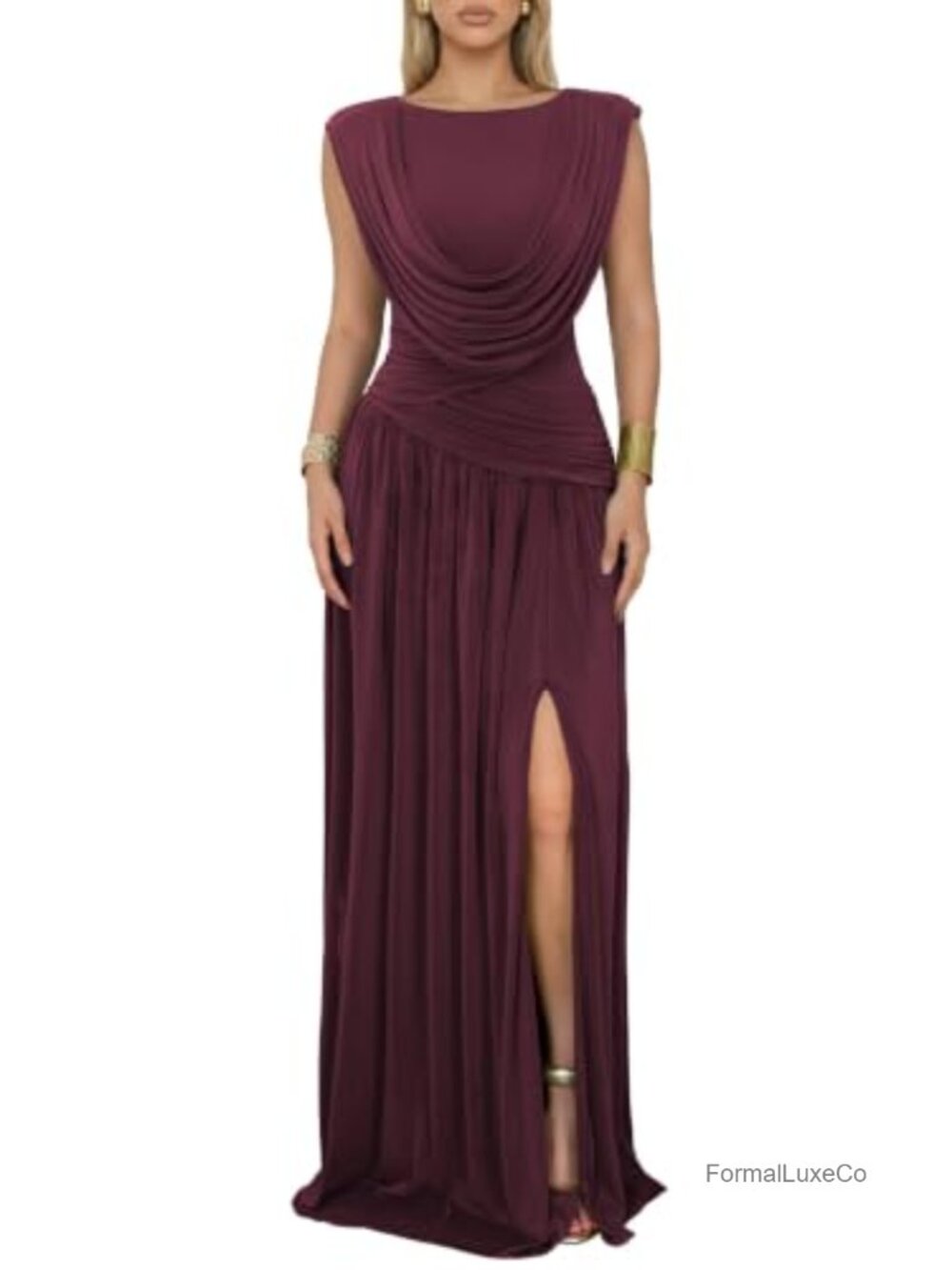 Convertible Cowl Neck Sleeveless Slit Maxi Dress Bodycon Formal